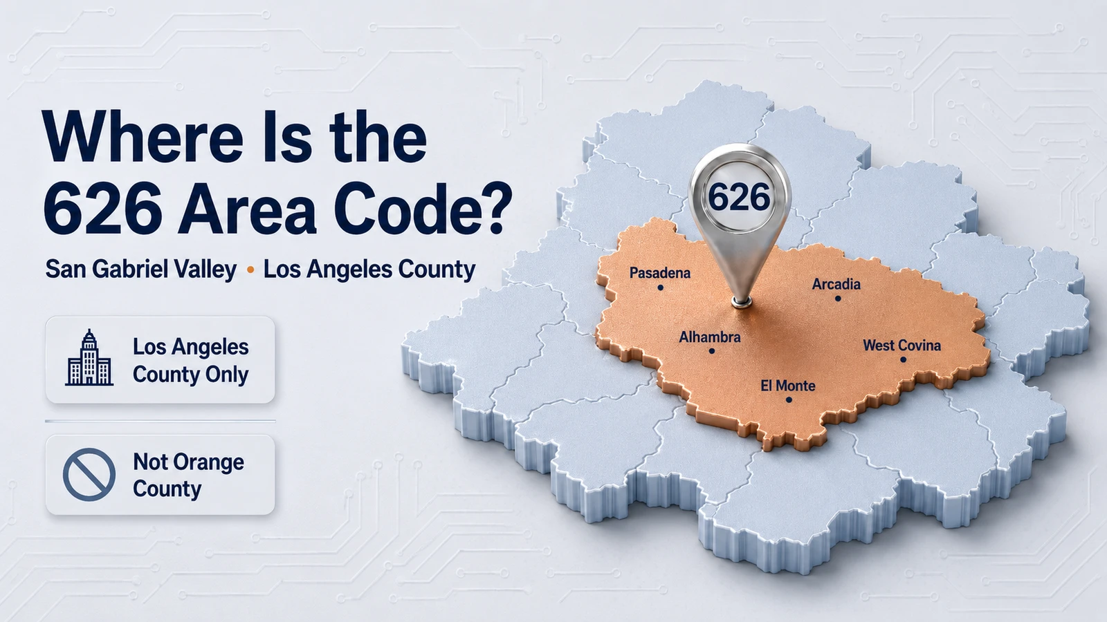 Map showing the 626 area code in the San Gabriel Valley of Los Angeles County.